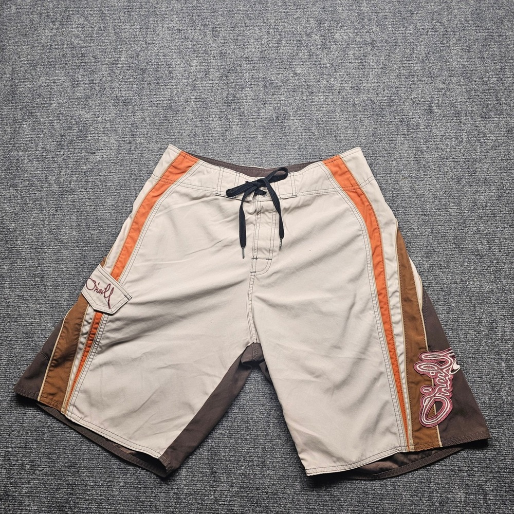 ONeill Mens Board Shorts Tan Orange Brown Colorblock Cargo Surf Trunks Size 32